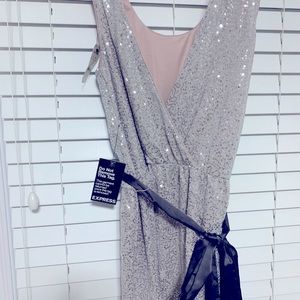Express rose silver Sequin dress size L